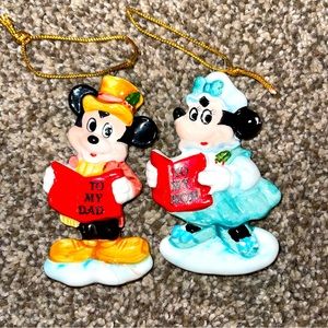 Vintage Mickey & Minnie Mouse Painted Porcelain Ornaments